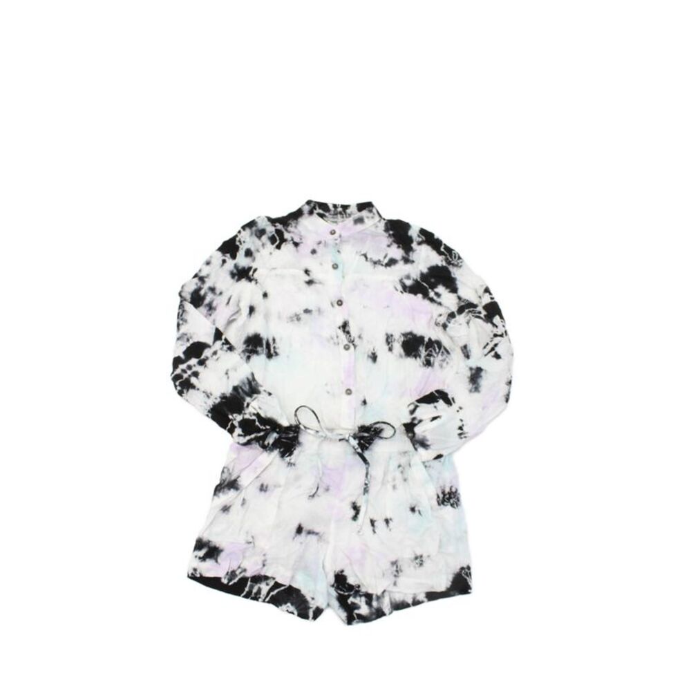 Hard Tail Girls Long Sleeves Button Up Cinch Waist Tie Dye Shorts Romper Size 14